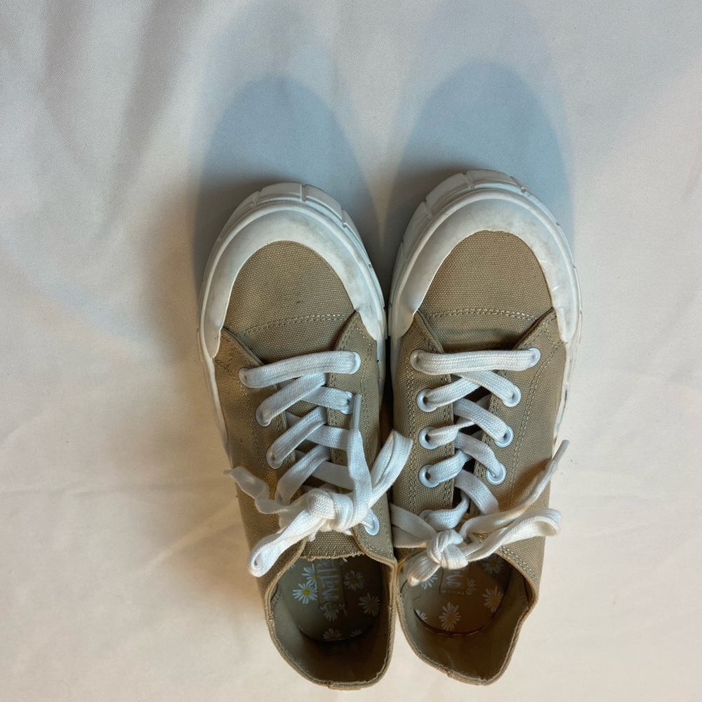 Mad Love Women’s Canvas Lace-Up Sneakers in Khaki with White Trim